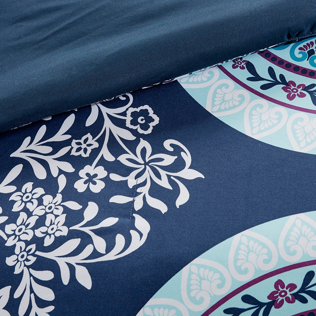 Boho Comforter Set With Bed Sheets Twin Navy Polyester