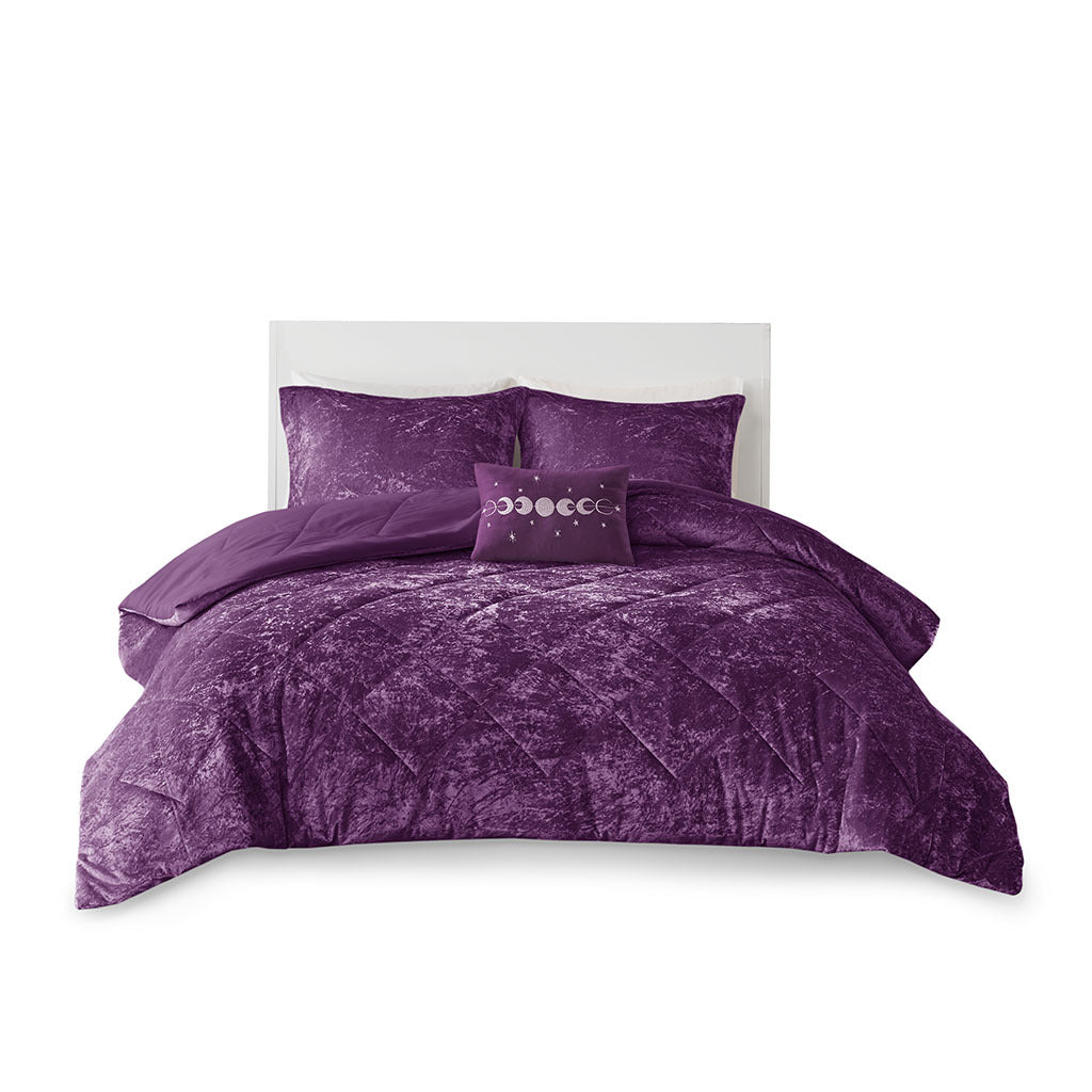 Velvet Comforter Set King Purple Polyester