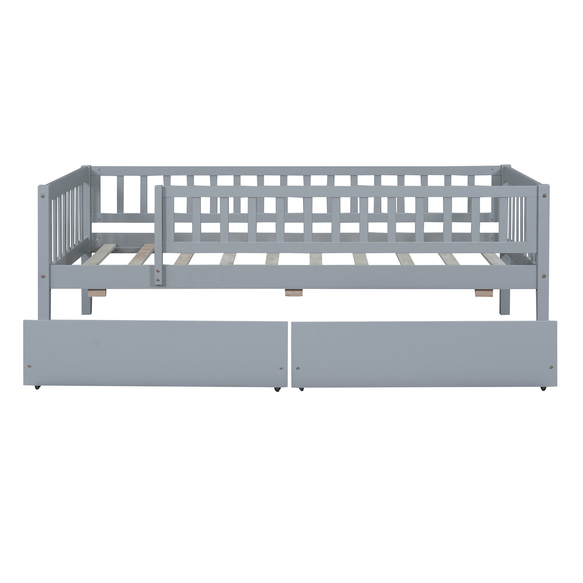 Twin Size Daybed Wood Bed With Two Drawers, Gray Twin Gray Solid Wood