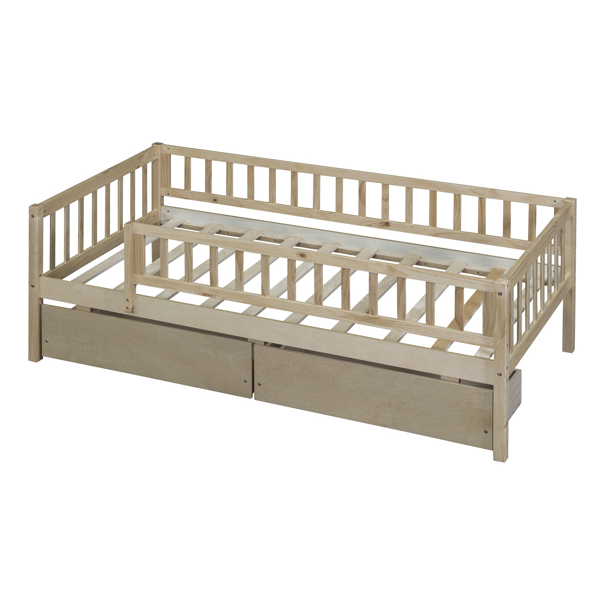 Twin Size Daybed Wood Bed With Two Drawers, Natural Twin Natural Solid Wood