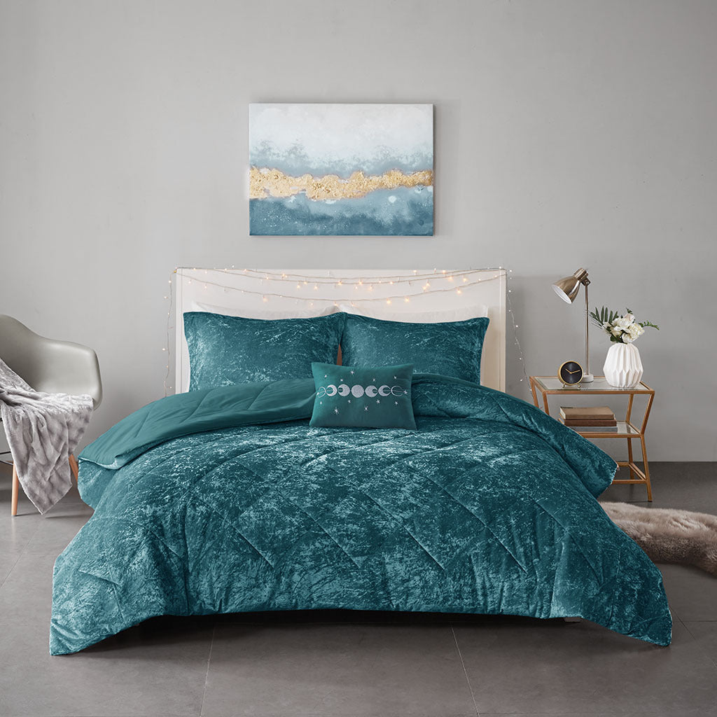 Velvet Comforter Set Full Teal Polyester