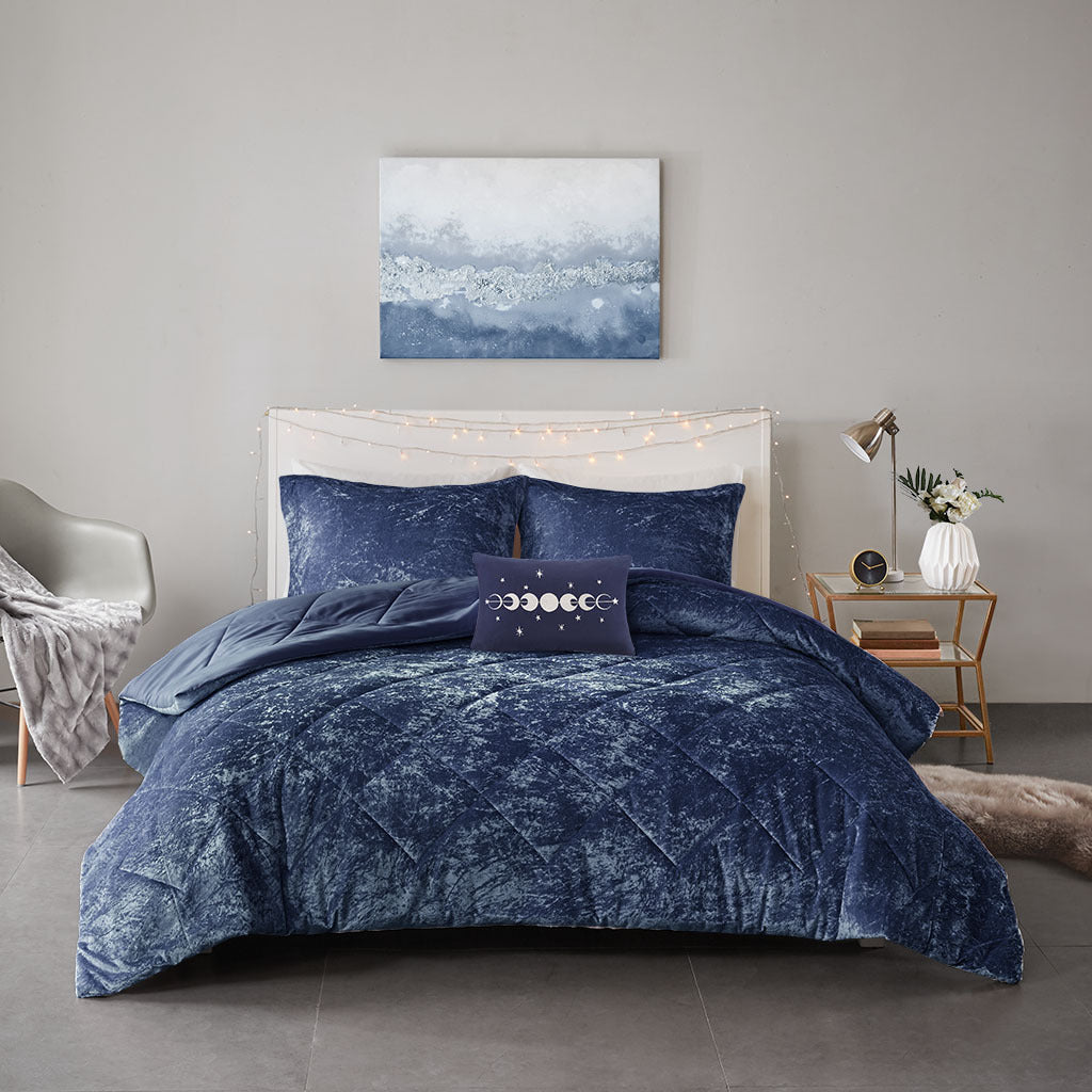 Velvet Comforter Set Twin Xl Navy Polyester