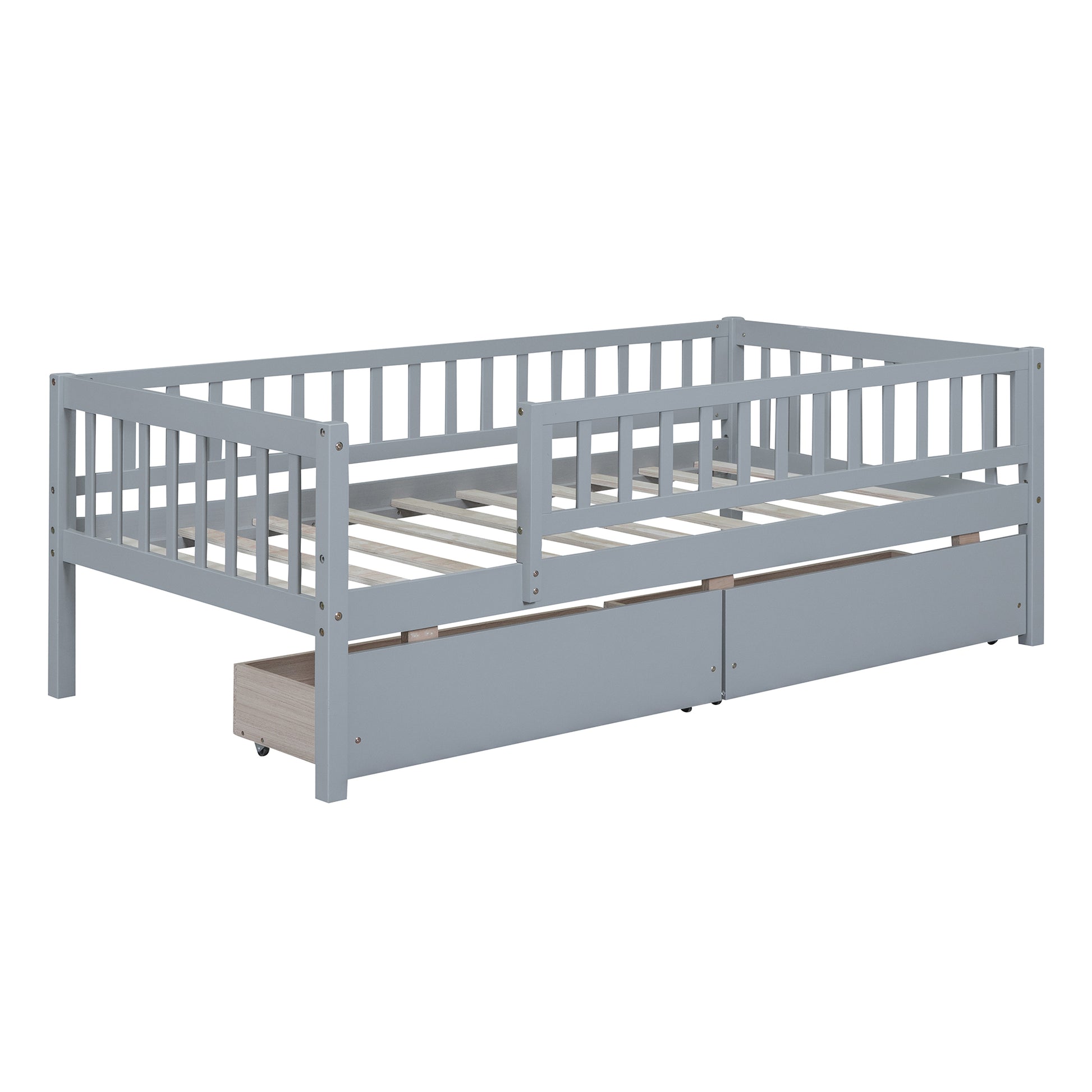 Twin Size Daybed Wood Bed With Two Drawers, Gray Twin Gray Solid Wood