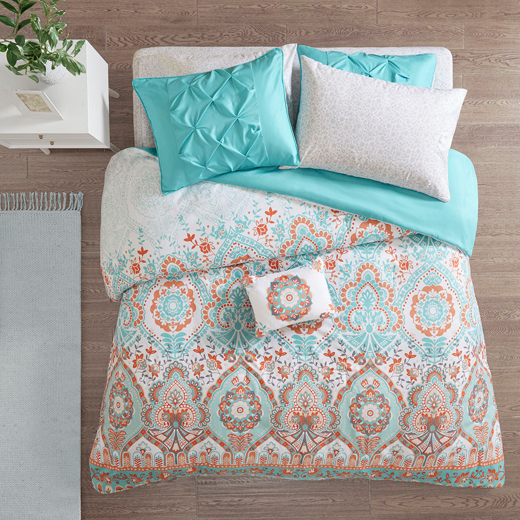 Boho Comforter Set With Bed Sheets Full Aqua Polyester