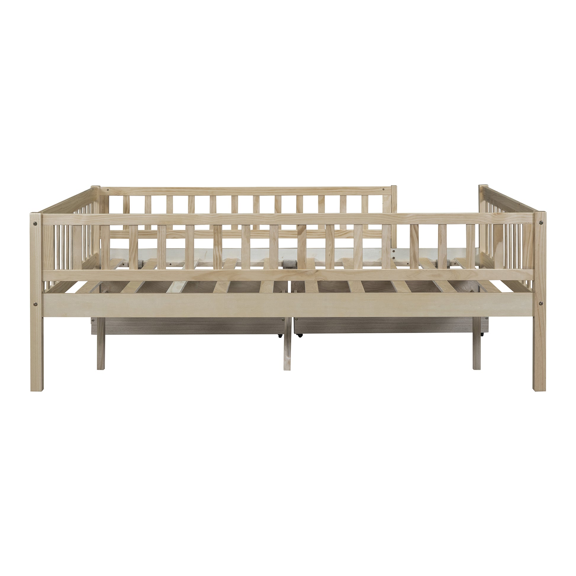 Full Size Daybed Wood Bed With Two Drawers, Natural Full Natural Solid Wood