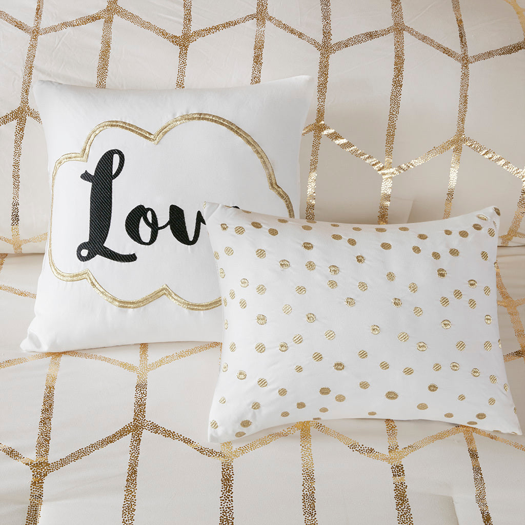 Metallic Printed Comforter Set Twin Ivory Gold Polyester