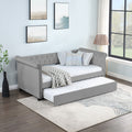 Daybed With Trundle Upholstered Tufted Sofa Bed, With Beautiful Round Armset Design, Twin Size, Grey Beige Solid Wood