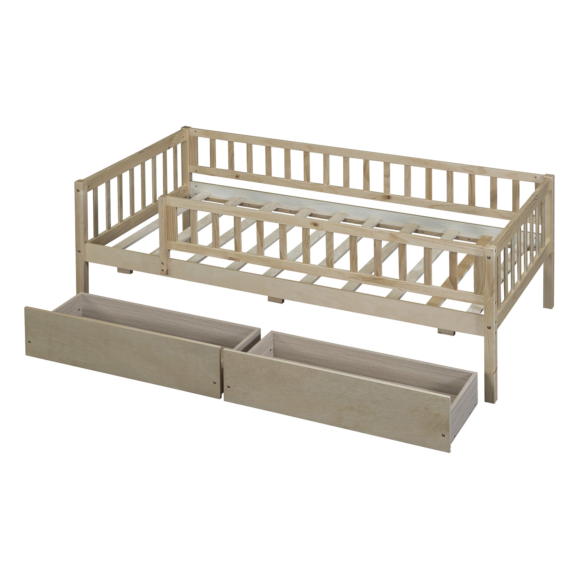 Twin Size Daybed Wood Bed With Two Drawers, Natural Twin Natural Solid Wood