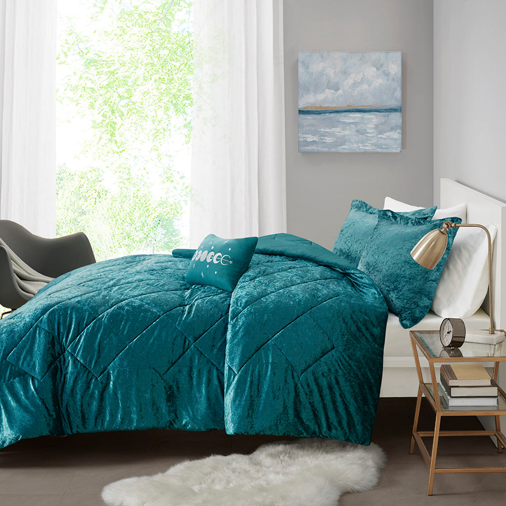 Velvet Comforter Set Twin Teal Polyester