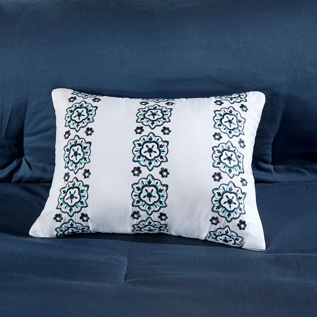 Boho Comforter Set With Bed Sheets Queen Navy Polyester