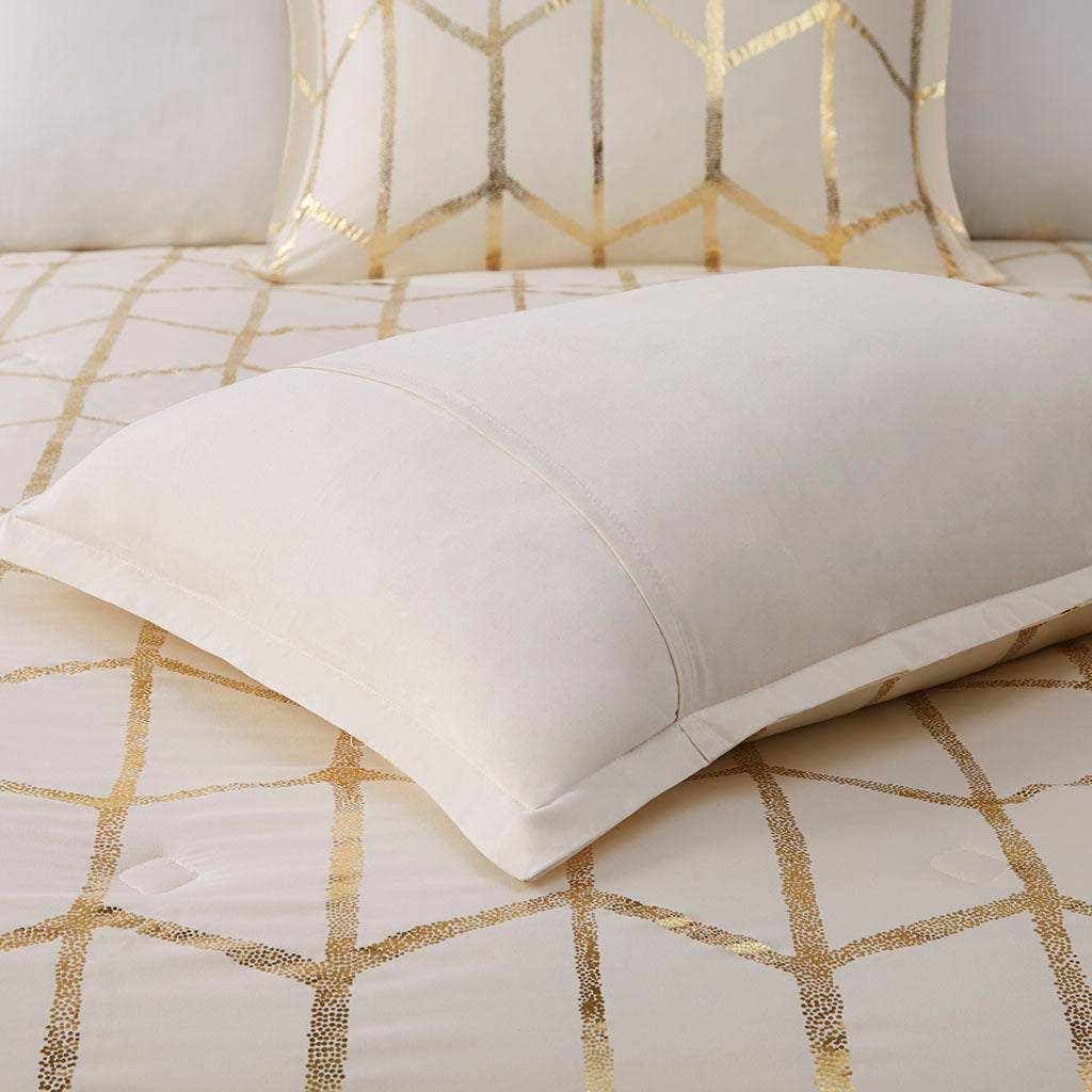 Metallic Printed Comforter Set King Ivory Gold Polyester