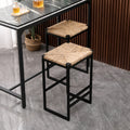 Set Of 2 Water Hyacinth Woven Bar Stools For Kitchen Counter Water Hyacinth Grass Backless Barstools With Footrest Water Hyacinth Backless Natural Metal