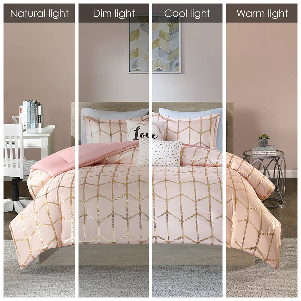 Metallic Printed Comforter Set Twin Blush Gold Polyester