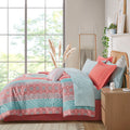 Boho Comforter Set With Bed Sheets Full Coral Polyester