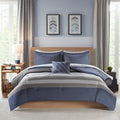 Striped Comforter Set With Bed Sheets Twin Blue Grey Polyester