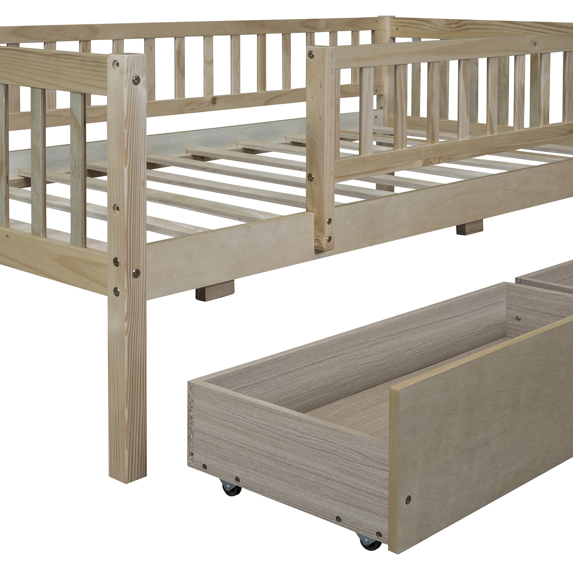 Twin Size Daybed Wood Bed With Two Drawers, Natural Twin Natural Solid Wood