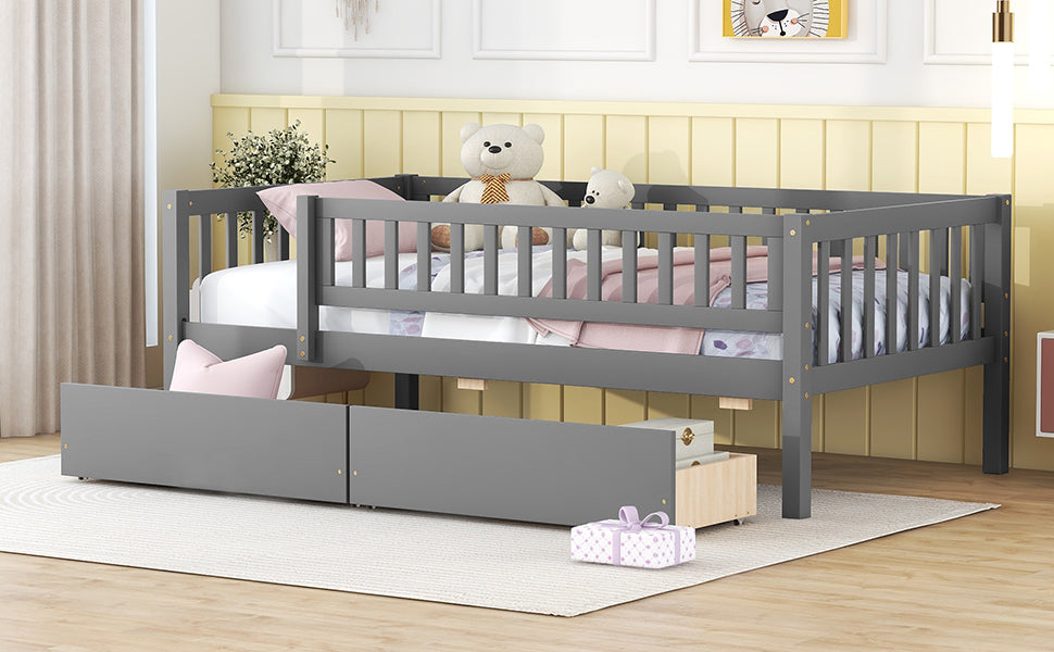 Twin Size Daybed Wood Bed With Two Drawers, Gray Twin Gray Solid Wood