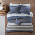 Striped Comforter Set With Bed Sheets Twin Blue Grey Polyester