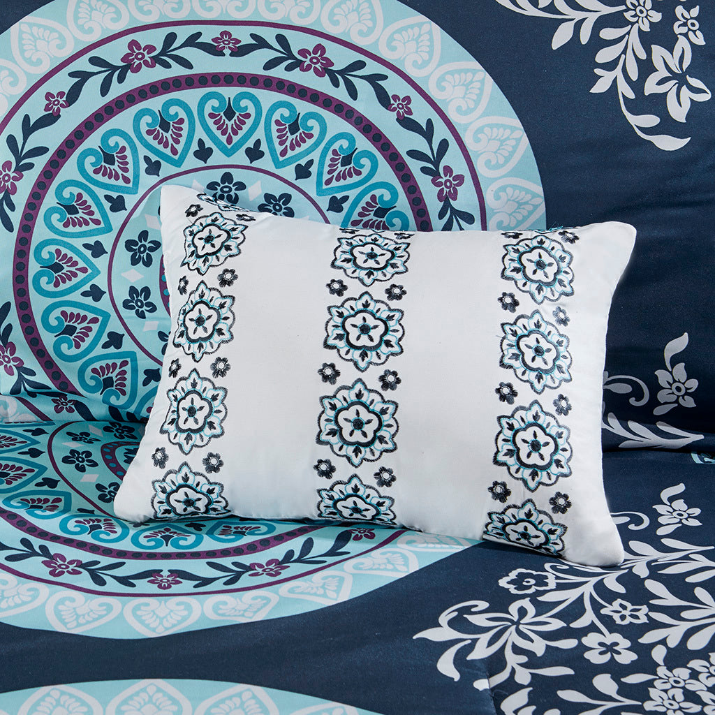 Boho Comforter Set With Bed Sheets Full Navy Polyester