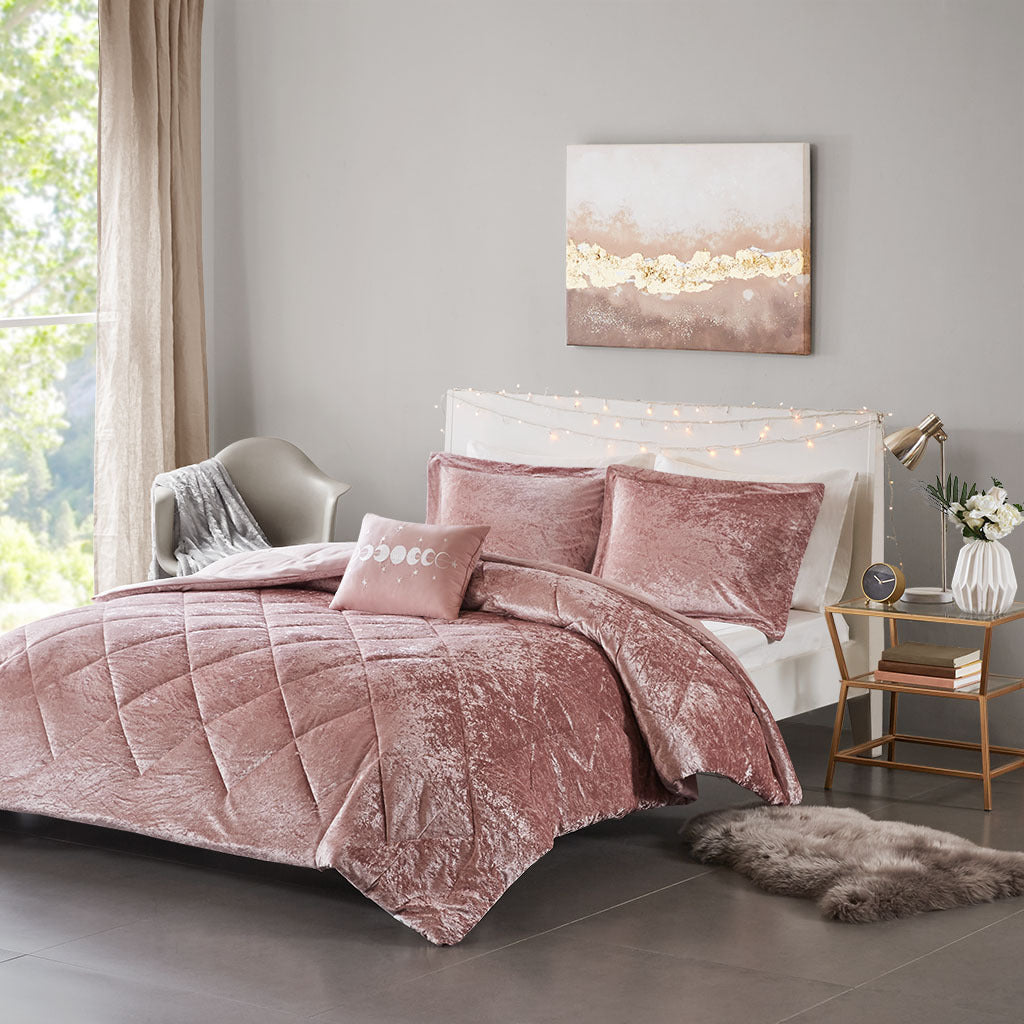 Velvet Comforter Set King Blush Polyester