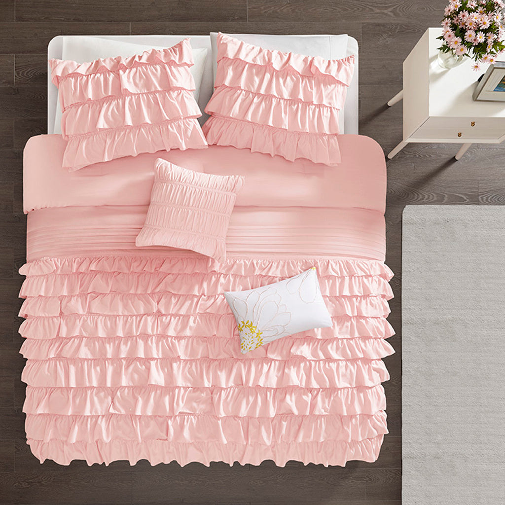 Ruffle Comforter Set Twin Blush Polyester