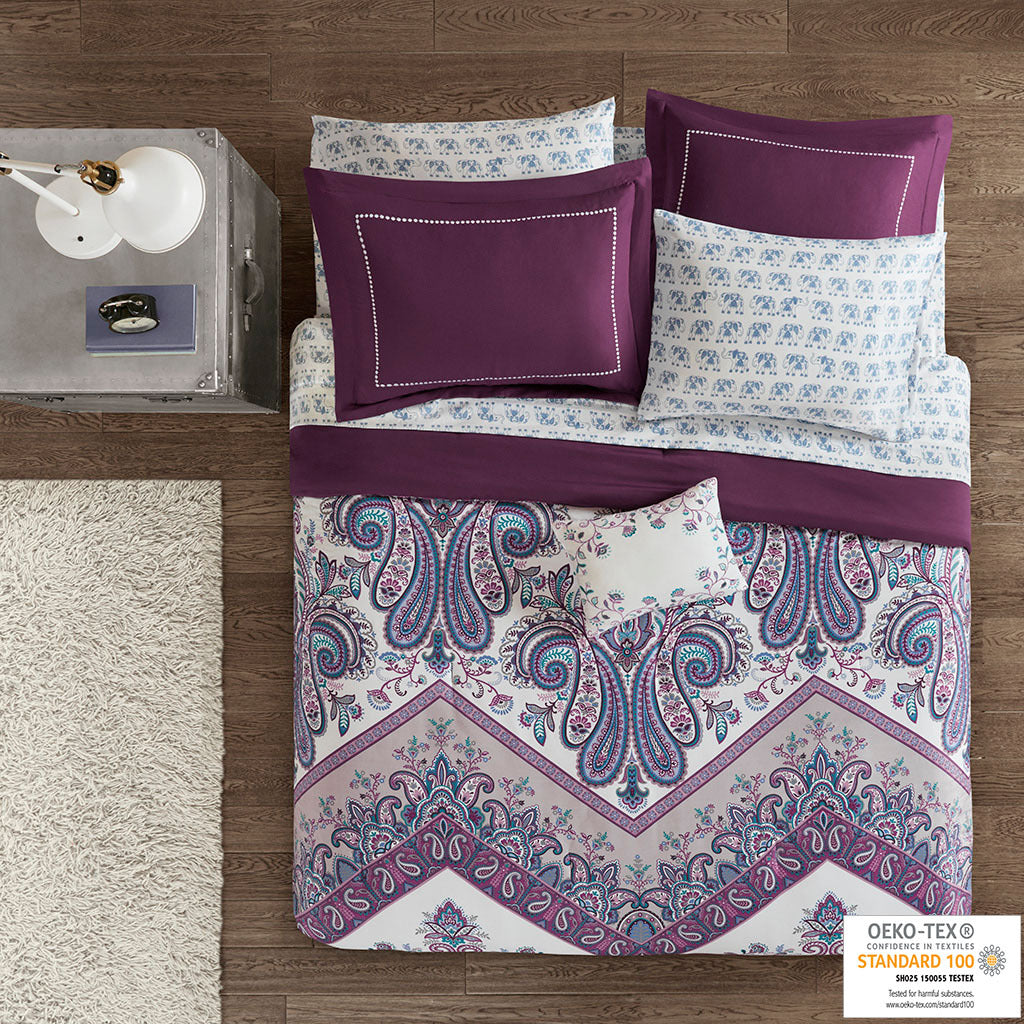 Boho Comforter Set With Bed Sheets Twin Purple Polyester