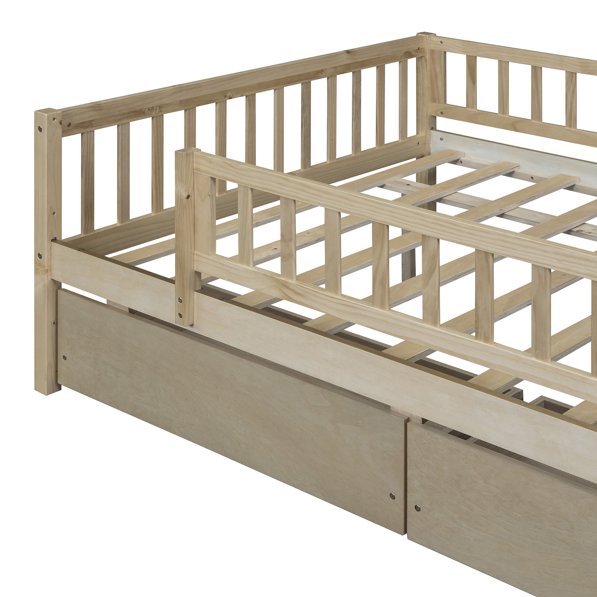 Full Size Daybed Wood Bed With Two Drawers, Natural Full Natural Solid Wood