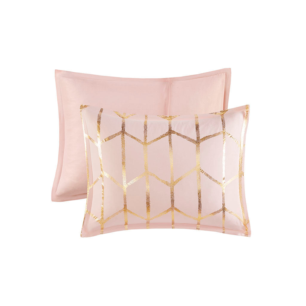 Metallic Printed Comforter Set Twin Blush Gold Polyester