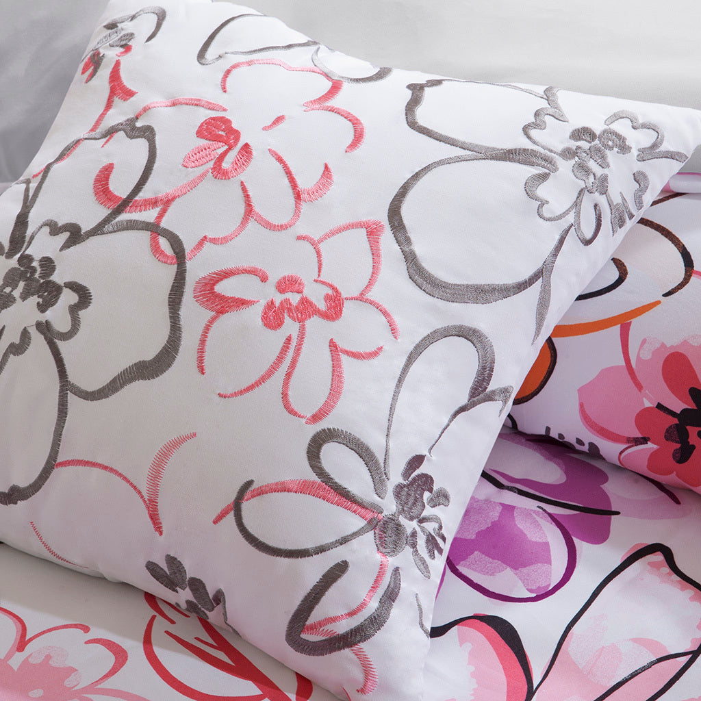 Floral Comforter Set King Pink Polyester