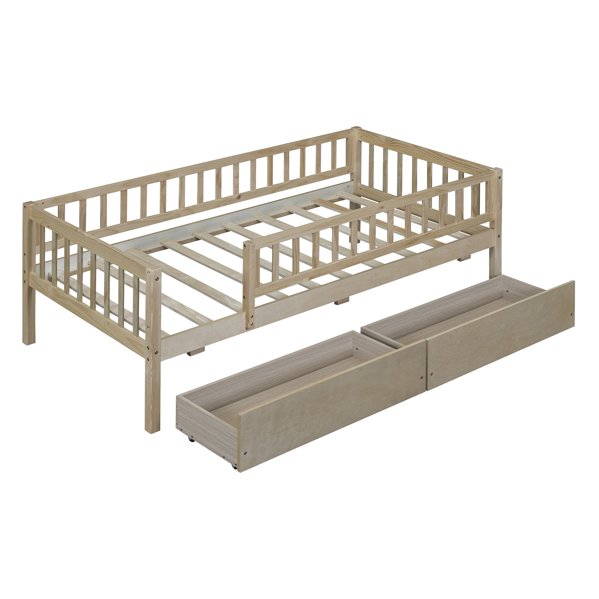 Twin Size Daybed Wood Bed With Two Drawers, Natural Twin Natural Solid Wood