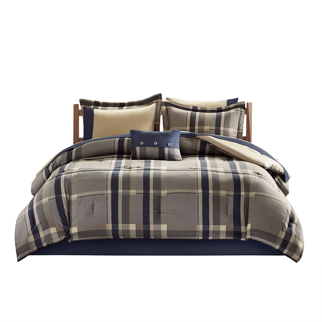 Plaid Comforter Set With Bed Sheets Twin Navy Multi Polyester