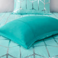 Metallic Printed Comforter Set King Aqua Silver Polyester