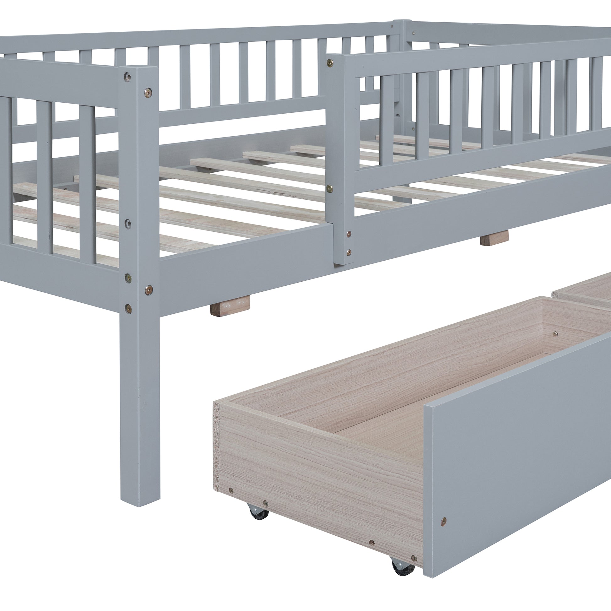 Twin Size Daybed Wood Bed With Two Drawers, Gray Twin Gray Solid Wood