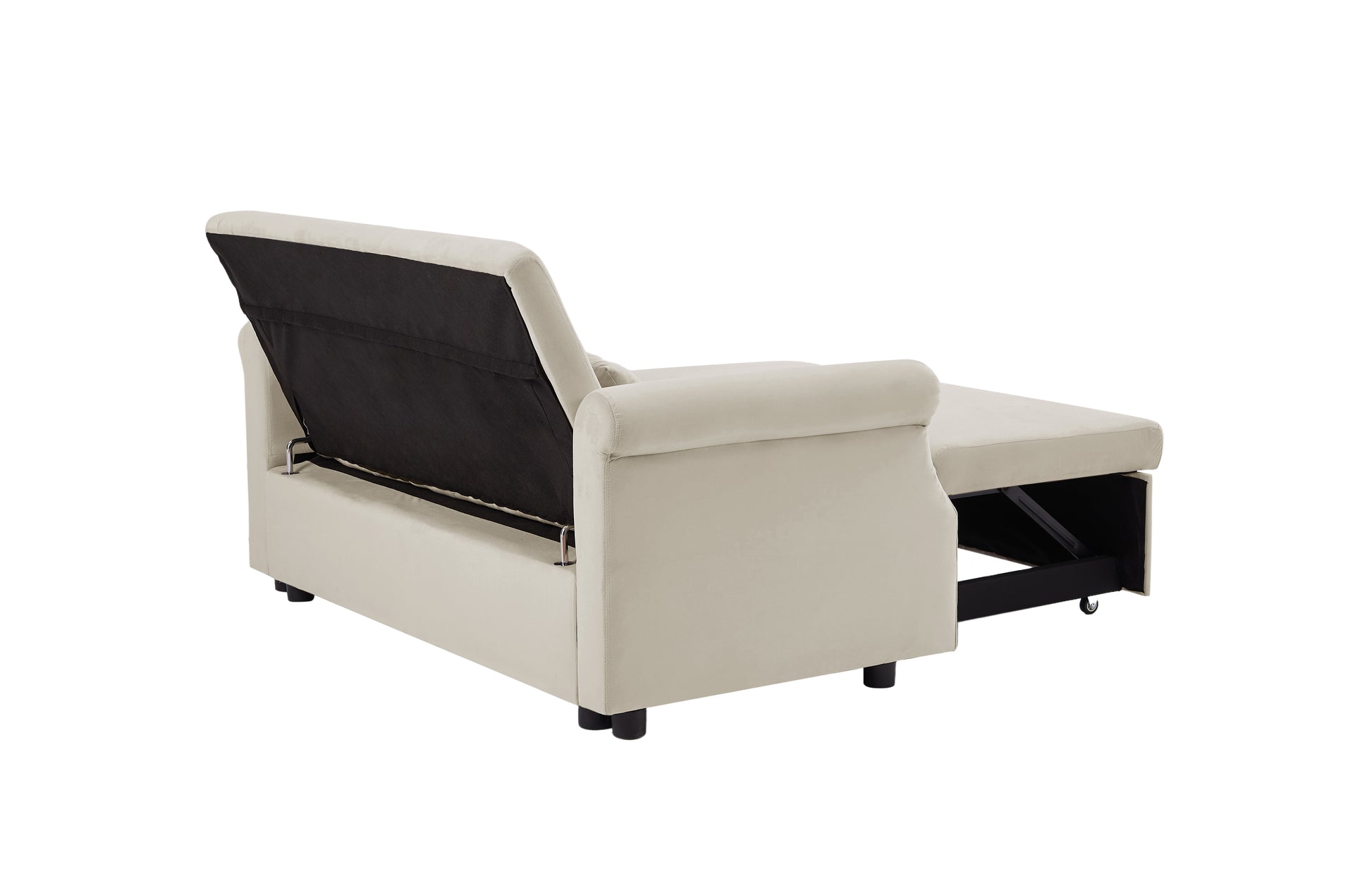 Artemax 55'' Modern Shiny Velvet Convertible Loveseat Sleeper Sofa Couch W 2 Lumbar Pillows, Adjustable Pull Out Bed And Removable Armrest For Nursery, Living Room, Apartment, Home Office Beige Foam Velvet