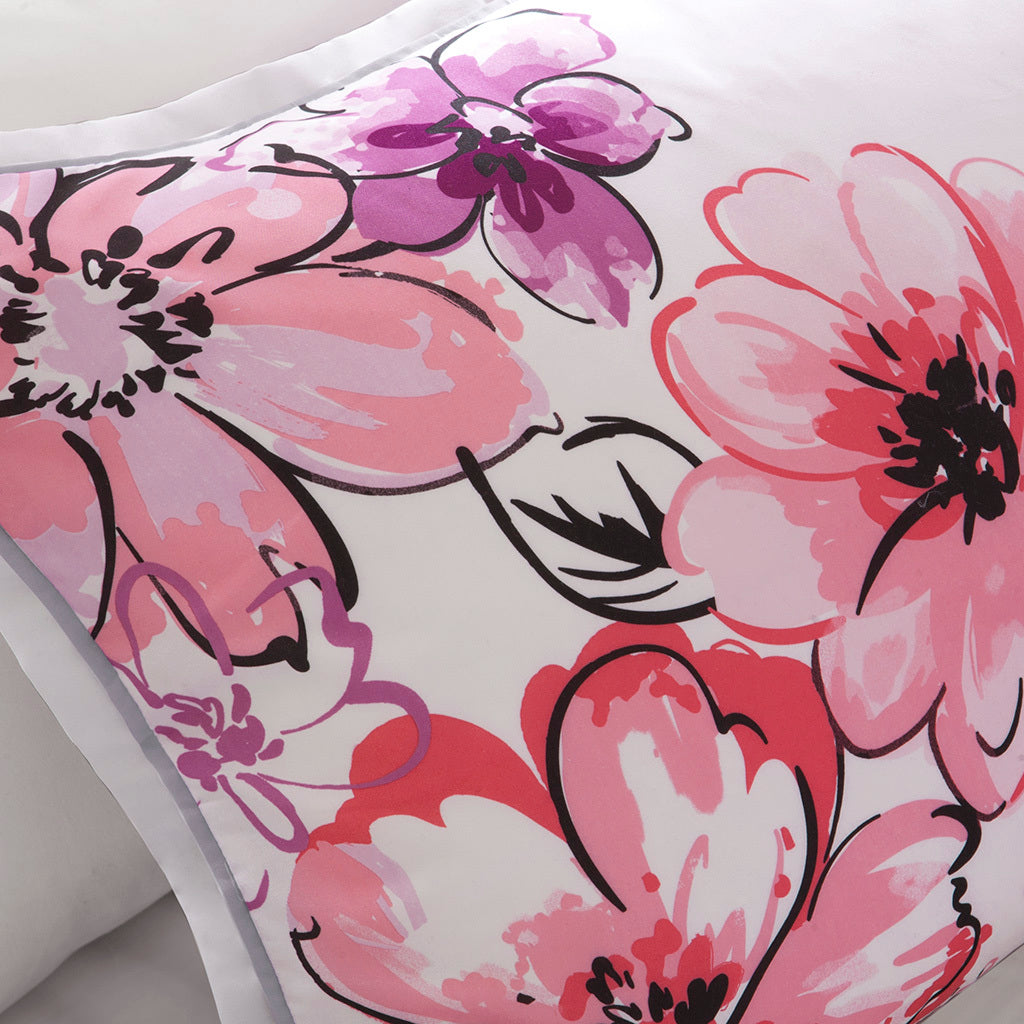 Floral Comforter Set Full Pink Polyester