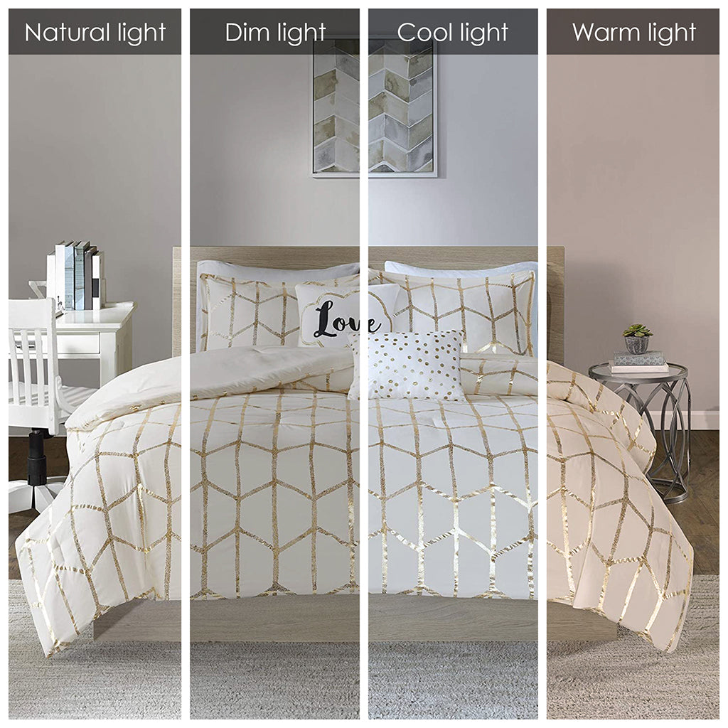 Metallic Printed Comforter Set Full Ivory Gold Polyester