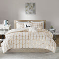 Metallic Printed Comforter Set Full Ivory Gold Polyester