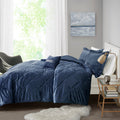 Velvet Comforter Set Full Navy Polyester