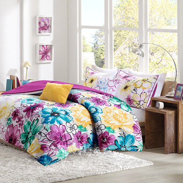 Floral Comforter Set Twin Blue Polyester