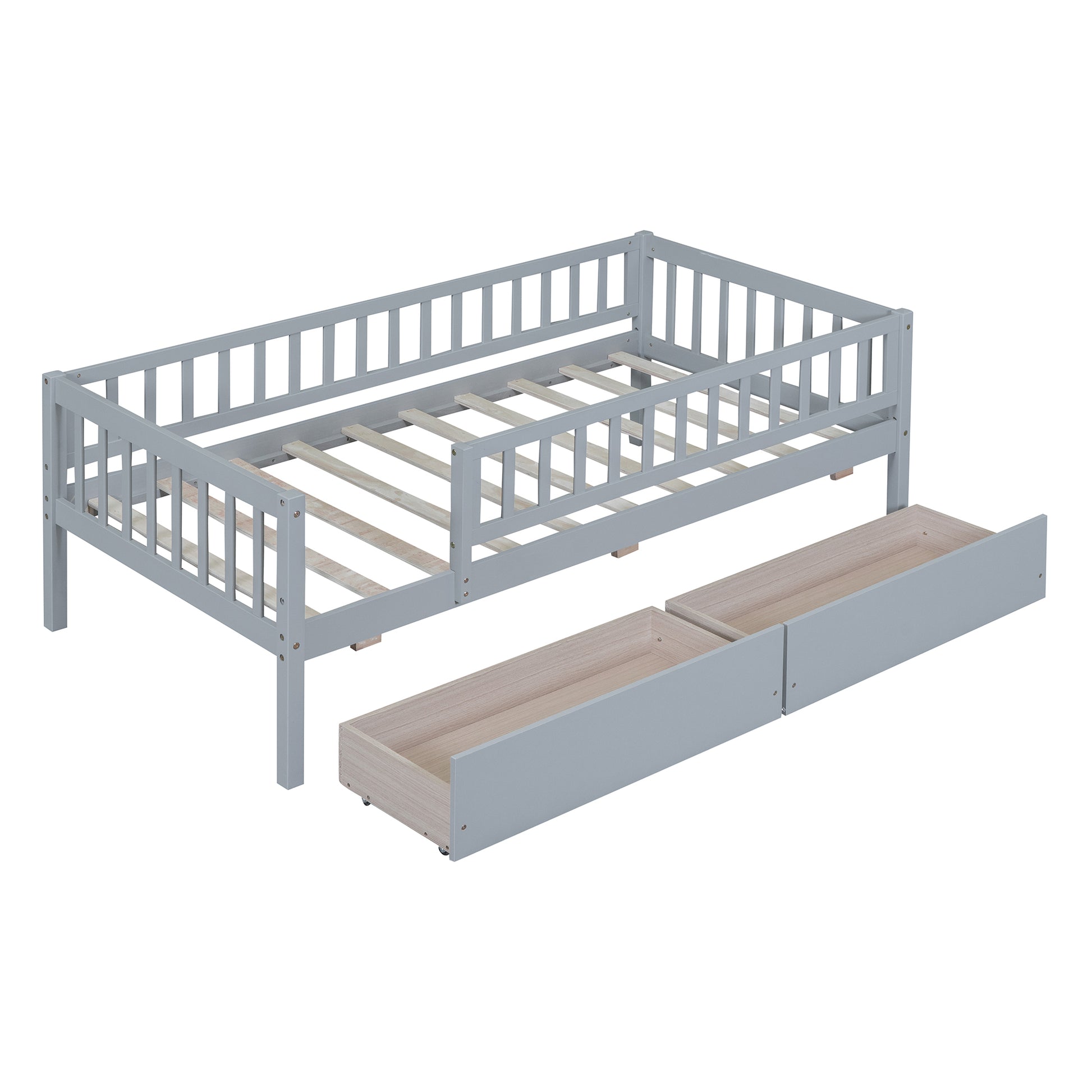 Twin Size Daybed Wood Bed With Two Drawers, Gray Twin Gray Solid Wood