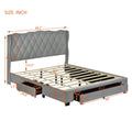Upholstered Platform Bed With Tufted Headboard And 3 Drawers, No Box Spring Needed, Velvet Fabric, Queen Size Gray Gray Upholstered