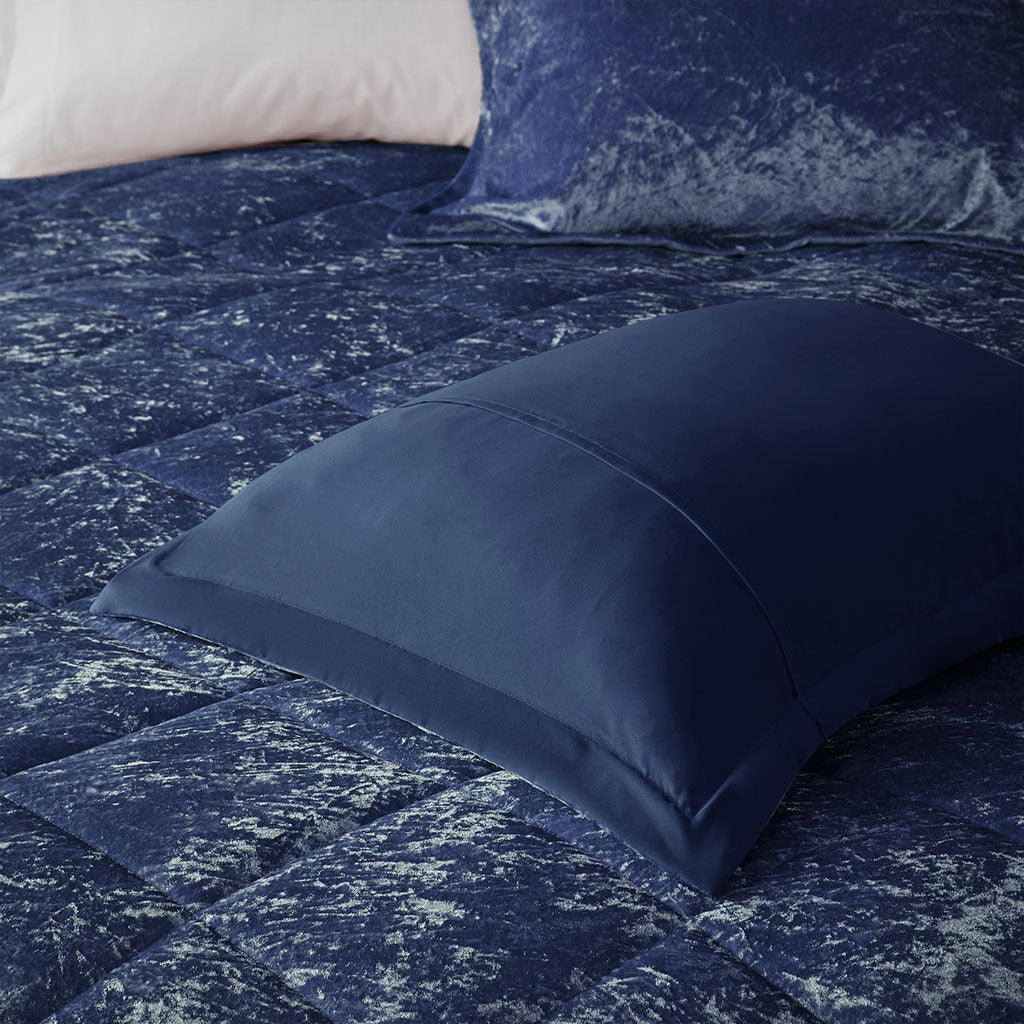 Velvet Comforter Set Full Navy Polyester