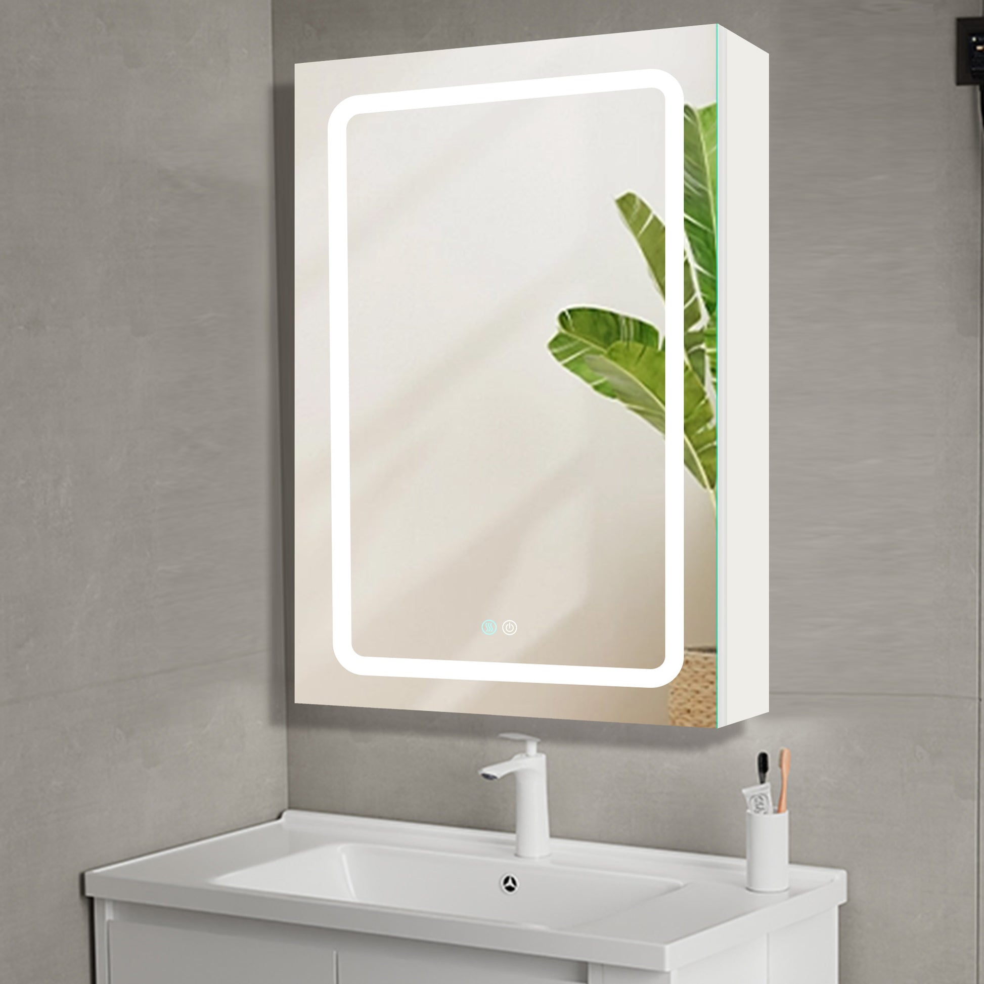 30X20 Inch Led Bathroom Medicine Cabinet Surface Mounted Cabinets With Lighted Mirror White Right Open White Classic,Modern Aluminium