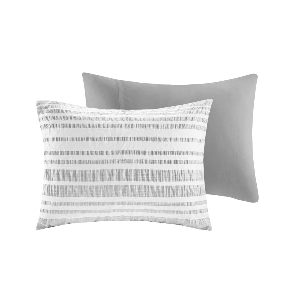 Striped Comforter Set Full Grey Microfiber