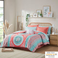 Boho Comforter Set With Bed Sheets Twin Coral Polyester