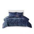 Velvet Comforter Set Full Navy Polyester