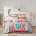 Boho Comforter Set With Bed Sheets Queen Coral Polyester