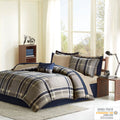 Plaid Comforter Set With Bed Sheets Twin Navy Multi Polyester