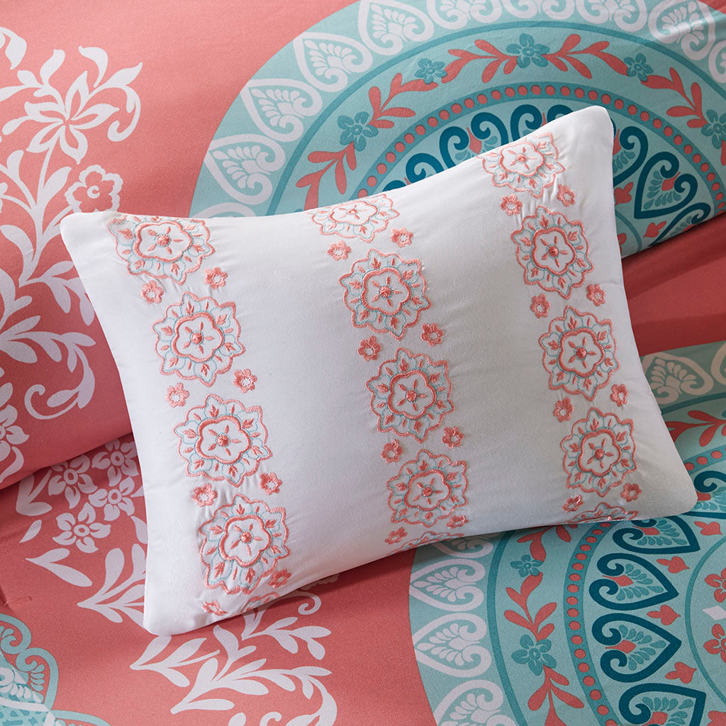 Boho Comforter Set With Bed Sheets Full Coral Polyester