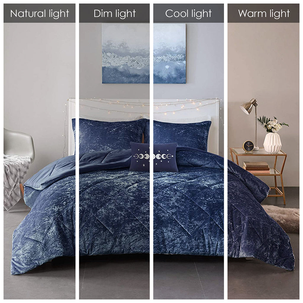 Velvet Comforter Set Twin Xl Navy Polyester